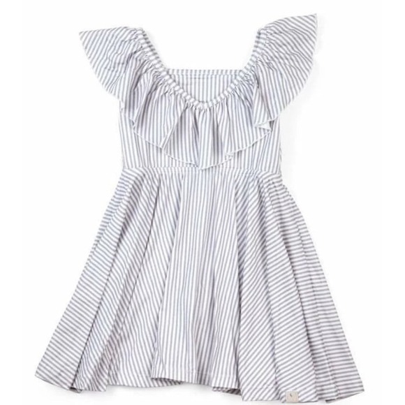 Well Dressed Wolf Other - Omi Jo Ruffled Soft V-neck Empire Twirl Dress White/Gray Stripe 3 Years